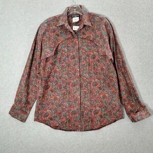 VINTAGE Rocky Mountain Women Top Small Brown Southwestern Button Up Collar 80s